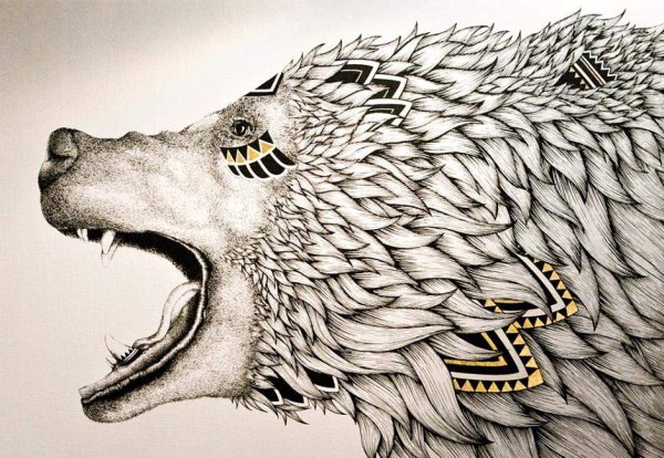 Тату медведя эскиз профиль