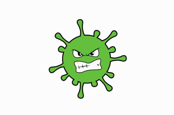 Злобный вирус на белом фоне