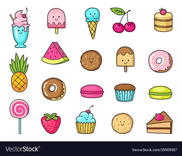 Милые рисунки фруктов и вкусняшек