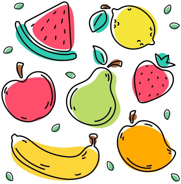 Коллекция фруктов нарисовать