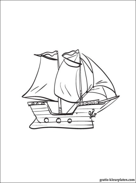Корабль с парусами черно-белый