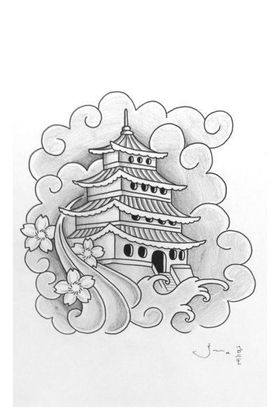 Японский храм эскиз