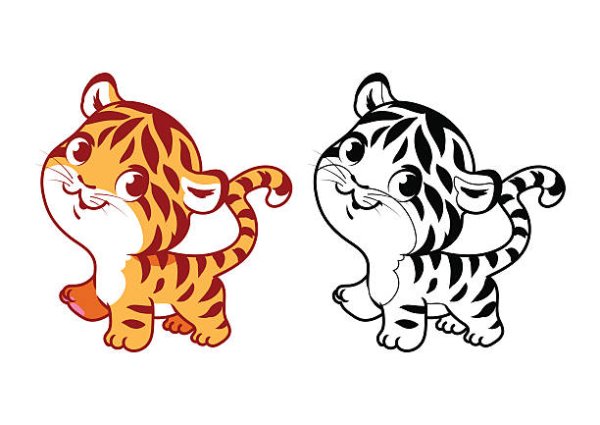 Милые тигрята контур