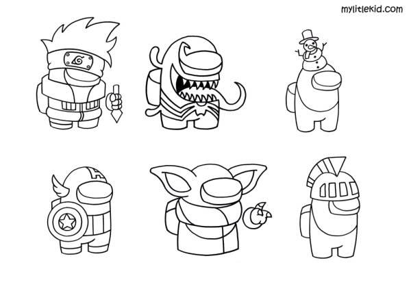 Раскраска амонг АС персонажи