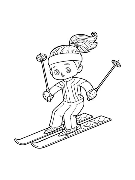 Раскраска мальчик на лыжах