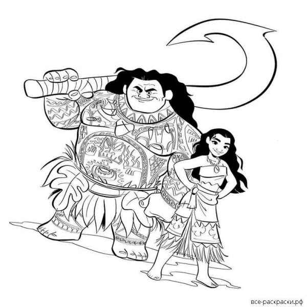 Раскраска Моана и Мауи