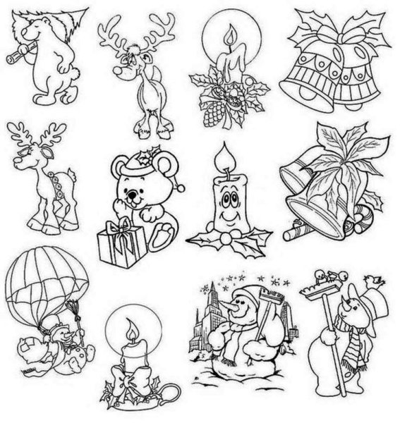Эскизы новогодних рисунков на окна
