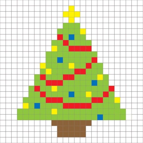 Рисунки по клеточкам новогодние