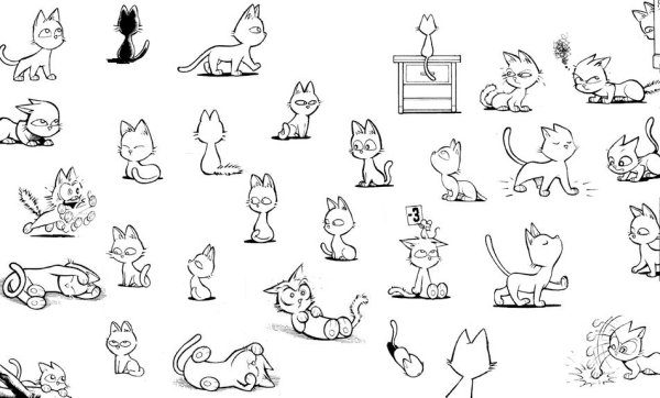 Мультяшные коты в разных позах
