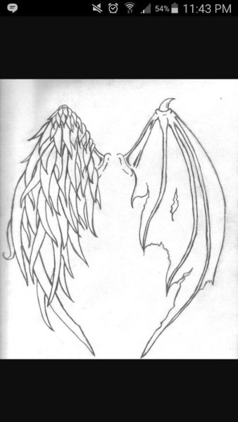 Крылья демона карандашом