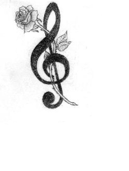 Скрипичный ключ и цветы тату