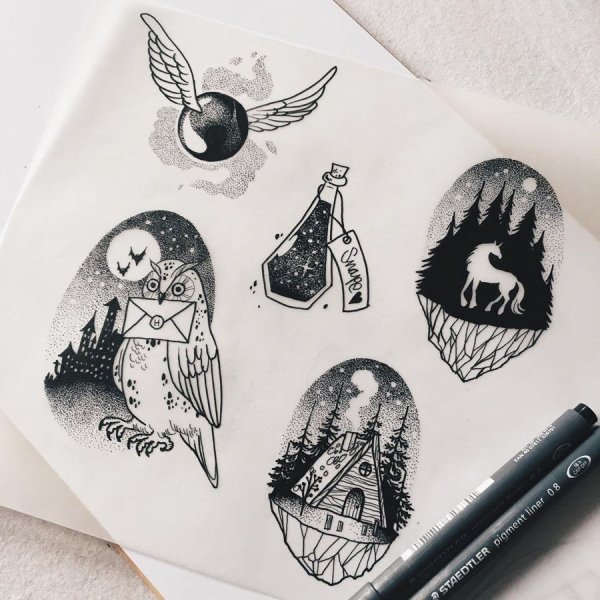 Гарри Поттер скетч тату