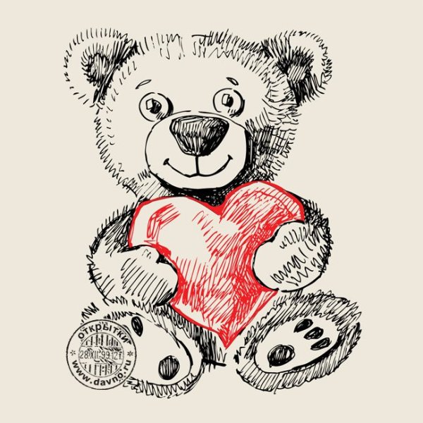 Мишка с сердечком карандашом