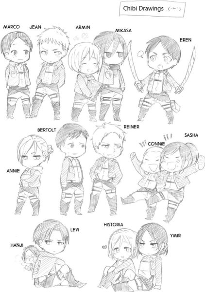 Раскраска атака титанов Чиби