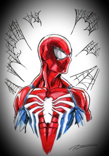 Человек паук цветными карандашами
