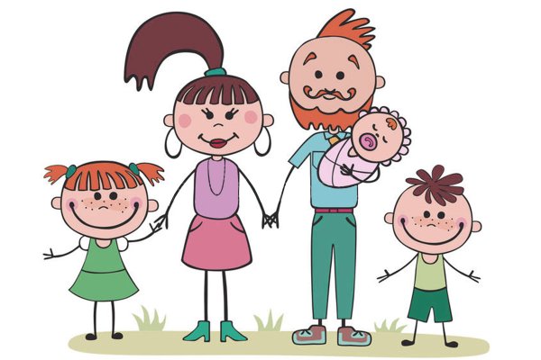 Мультяшная семья с 2 детьми