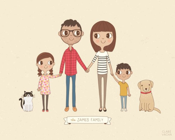 Семья в мультяшном стиле
