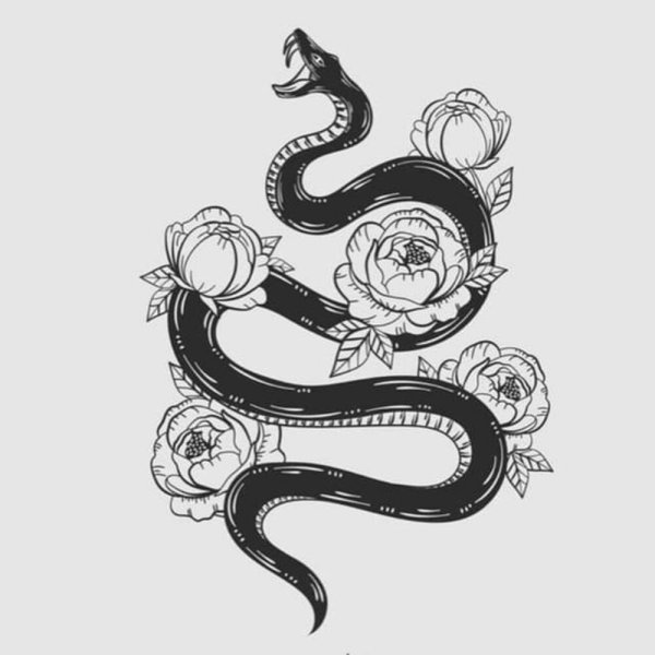 Тату змея чб