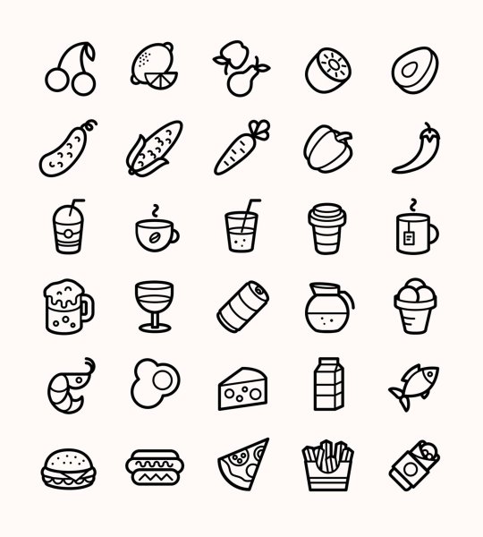 Векторные иконки еды