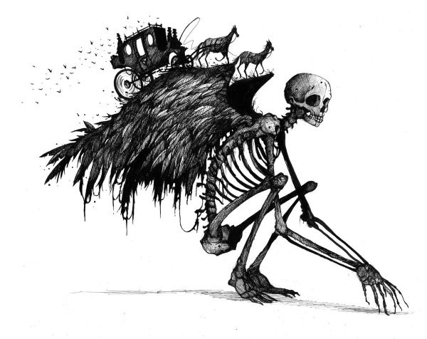 Скелет на скейте