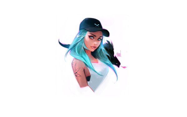 Девушка с голубыми волосами рисунок