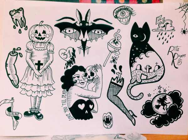 Тату Хэллоуин Олд скул