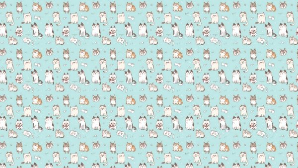 Много котов на голубом фоне