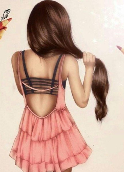 Рисованная девушка со спины