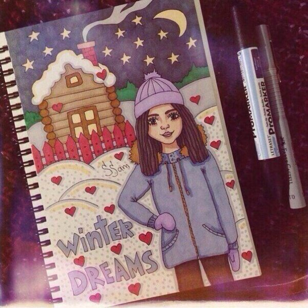 Новогодние рисунки маркерами