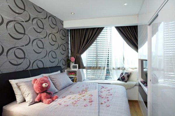 Черные обои в спальне