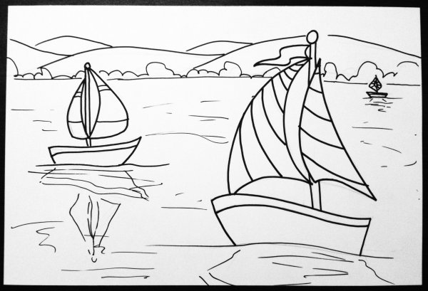 Раскраска кораблик в море