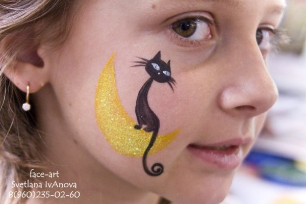 Аквагрим кот на щеке