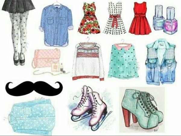 Нарисованная зимняя и летняя одежда модная