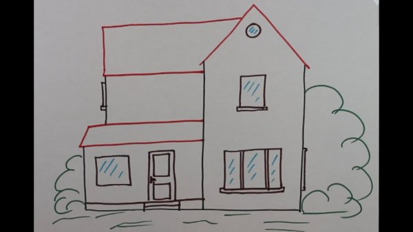 Поэтапное рисование дом в ДОУ