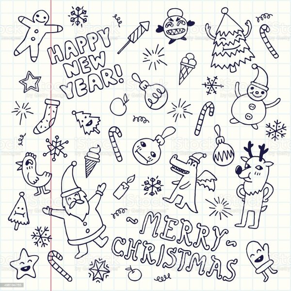 Маленькие новогодние рисунки для скетчбука