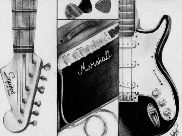 Электрогитара черно белая