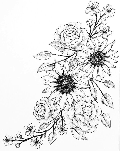 Скетч цветочный узор