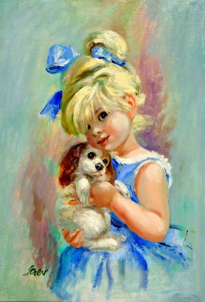 Вышивка девочка с собачкой