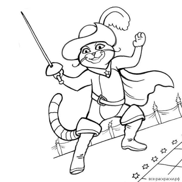 Раскраска кот в сапогах Шарль Перро