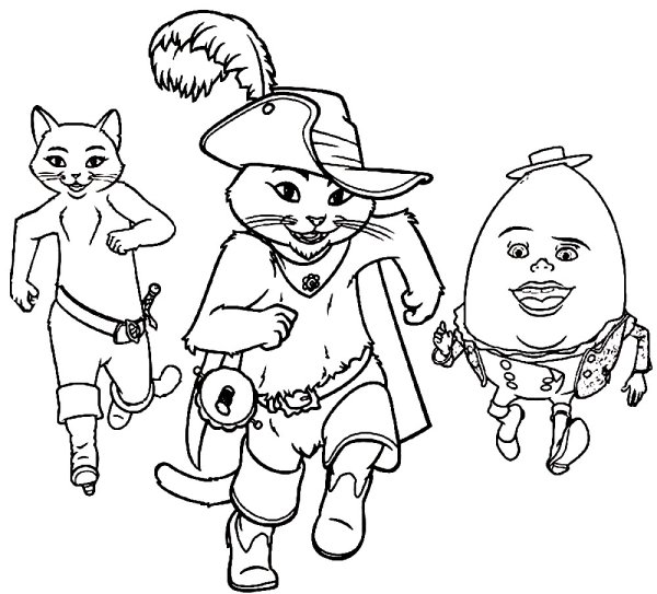 Раскраска приключения кота в сапогах