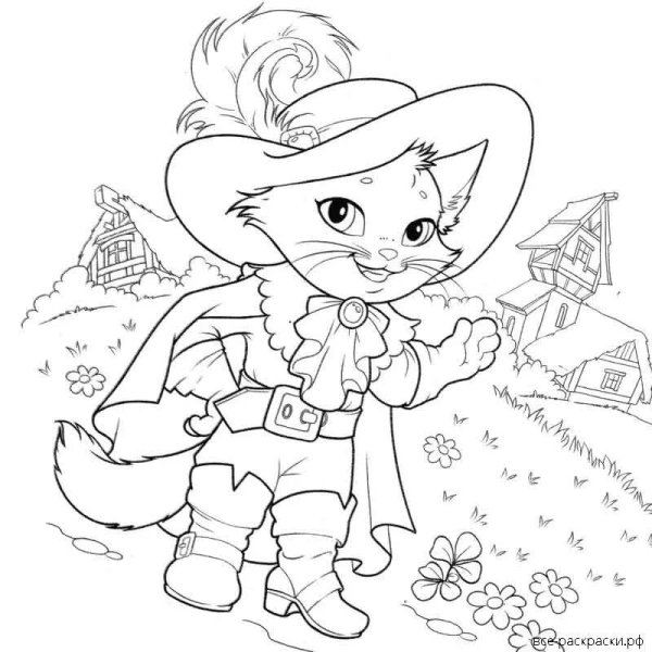 Раскраска кот в сапогах Шарль Перро