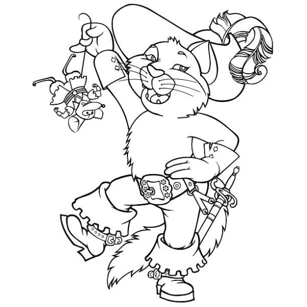 Раскраска для детей кот в сапогах с мышкой