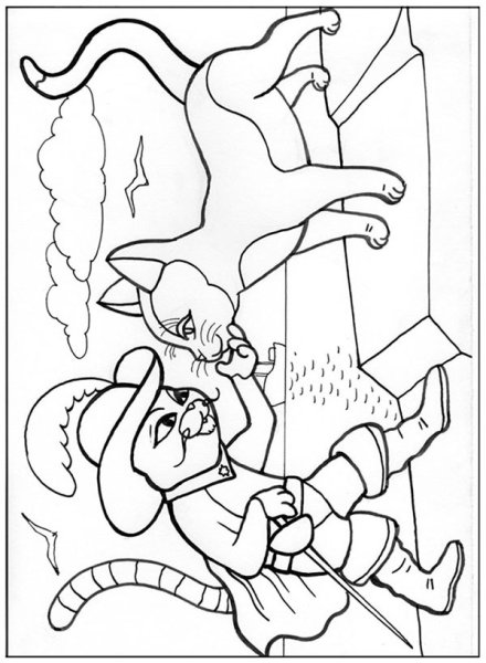 Раскраска кота в сапогах из сказки Шарля Перро