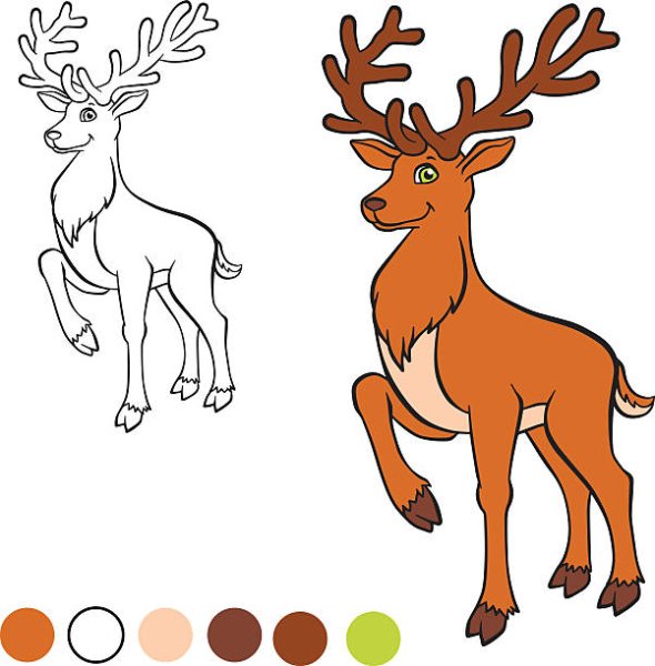 Цветные раскраски новогодние с оленем