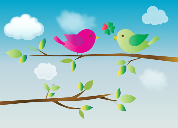 Две птички на ветке для детей