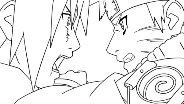 Наруто против Саске раскраска