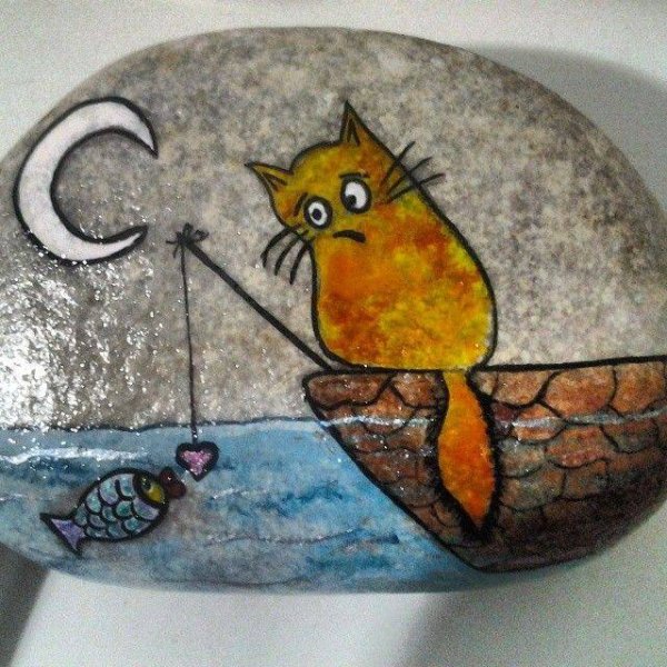 Роспись на камнях котики