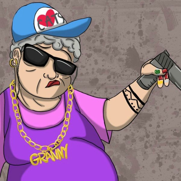 Бабуля с табличкой