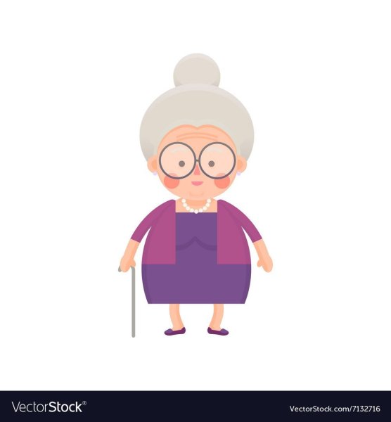 Веселая бабушка на белом фоне
