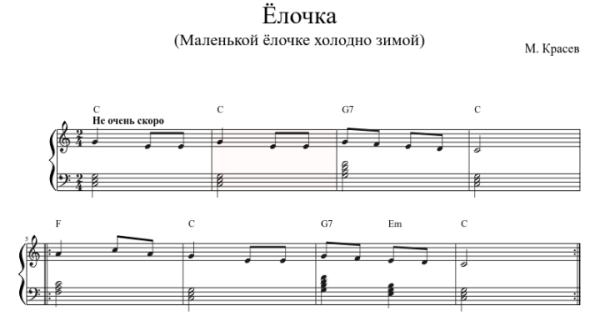 Маленькой ёлочке холодно зимой Ноты для гитары